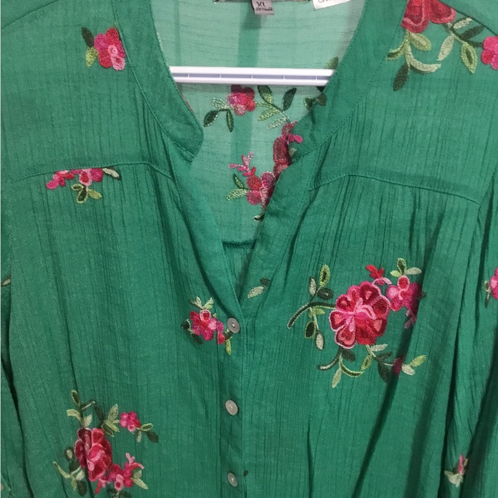 Green Floral Embroidered Blouse from figueroa & flower